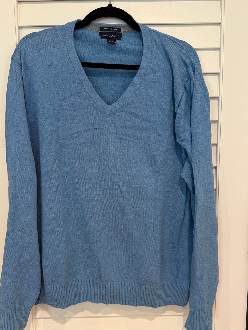 Lands End Men’s V-neck Sweater Sz L 42 - 44 Cotton Blue Classic Preppy